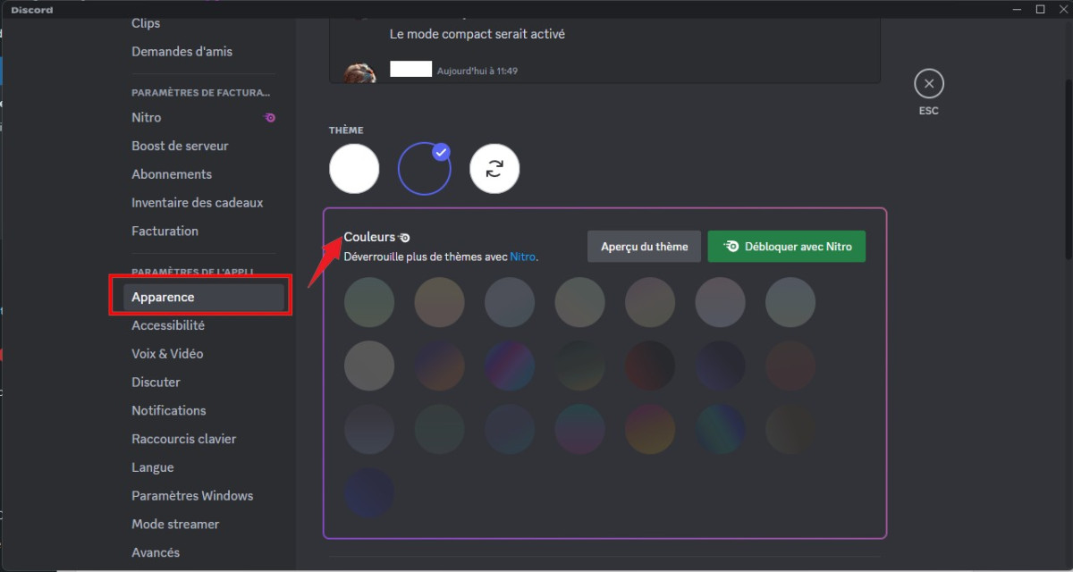 Screen in Discord to illustrate the look and feel of the settings menu