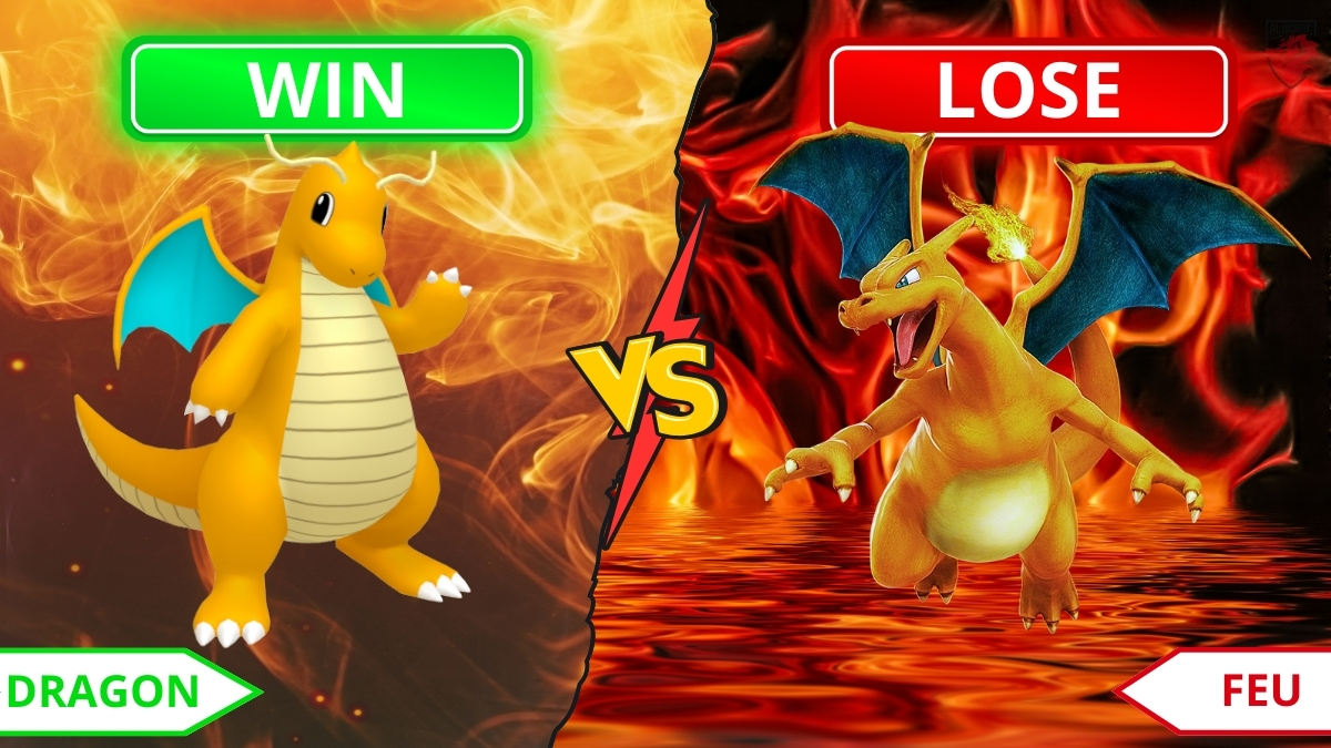 Illustration of the fact that the dragon type can also beat the fire type