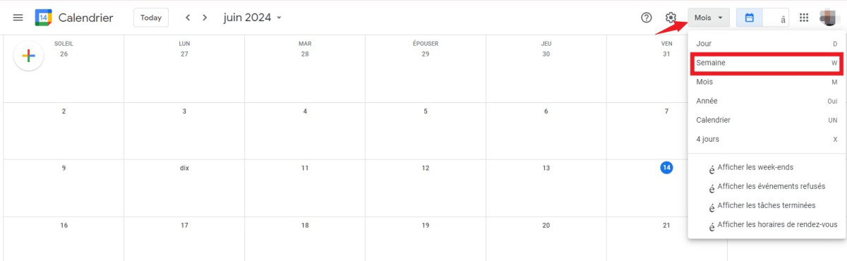 Visualizza la settimana su Google Calendar 