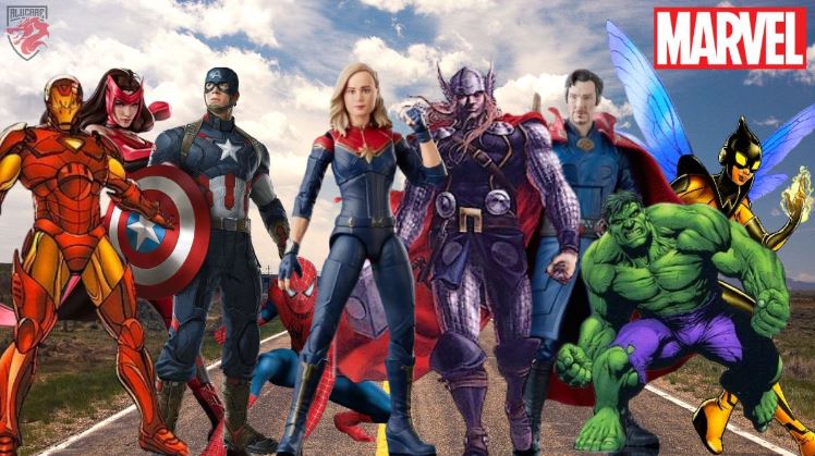 Illustration af de vigtigste Marvel-figurer