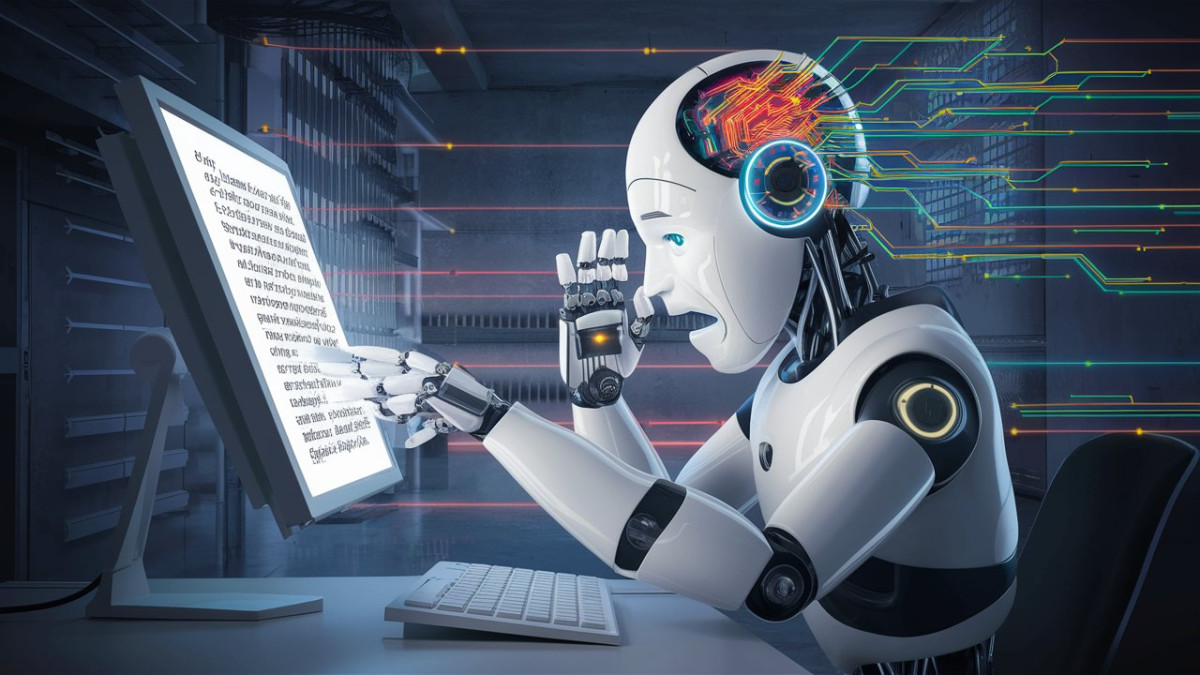 Illustrazione che mostra un robot frustrato all'idea di non essere in grado di scrivere un testo umano
