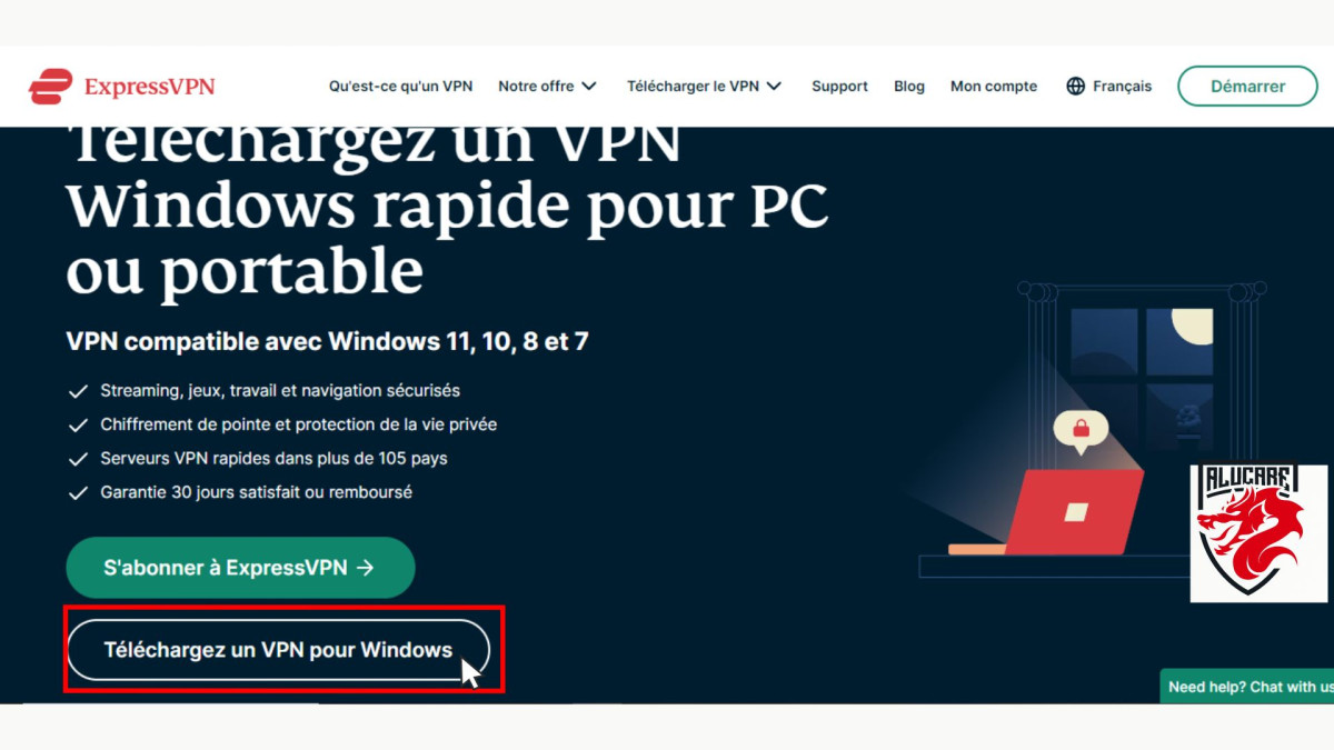 Capture de la page de téléchargement de l'application Express VPN.